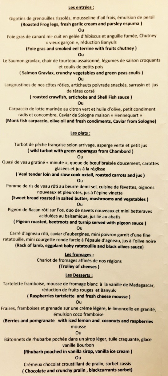 This is a picture of the menu of Auberge de la Caillère